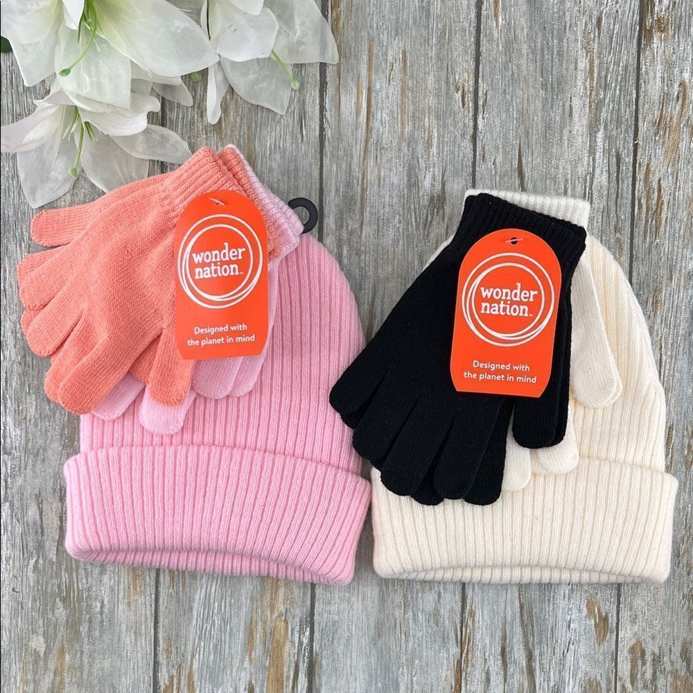 Girls Ribbed Beanie and Gloves 2, 3-Piece Sets Sizes 4-16 Years